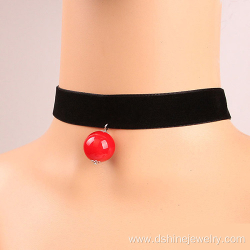 Black Velvet Neck Choker With Big Pearl Pendant Necklace